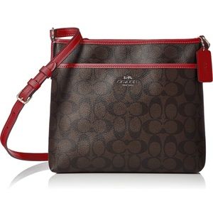 Coach Brown and True Red Signature Canvas File Crossbody Bag